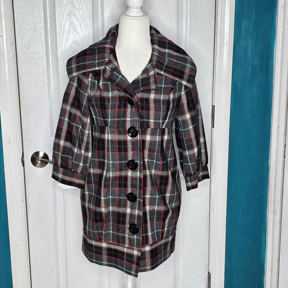 Kensie Mod Style Plaid Coat M